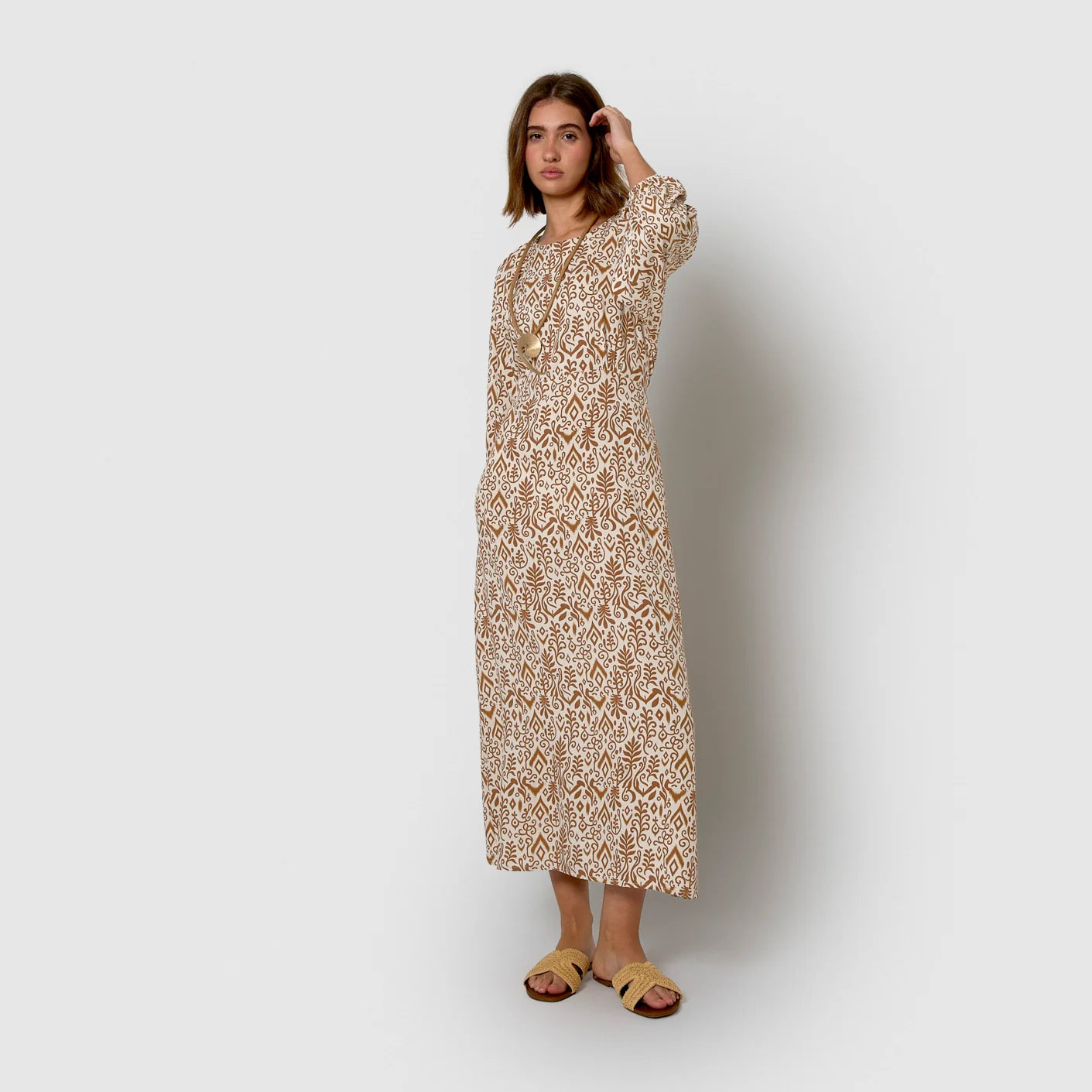 Vestido midi viscosa wulan marrón