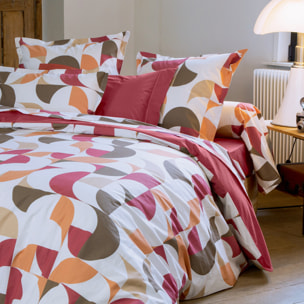 Parure de lit 3 pièces percale de coton géométrique housse + taies - Bordeaux