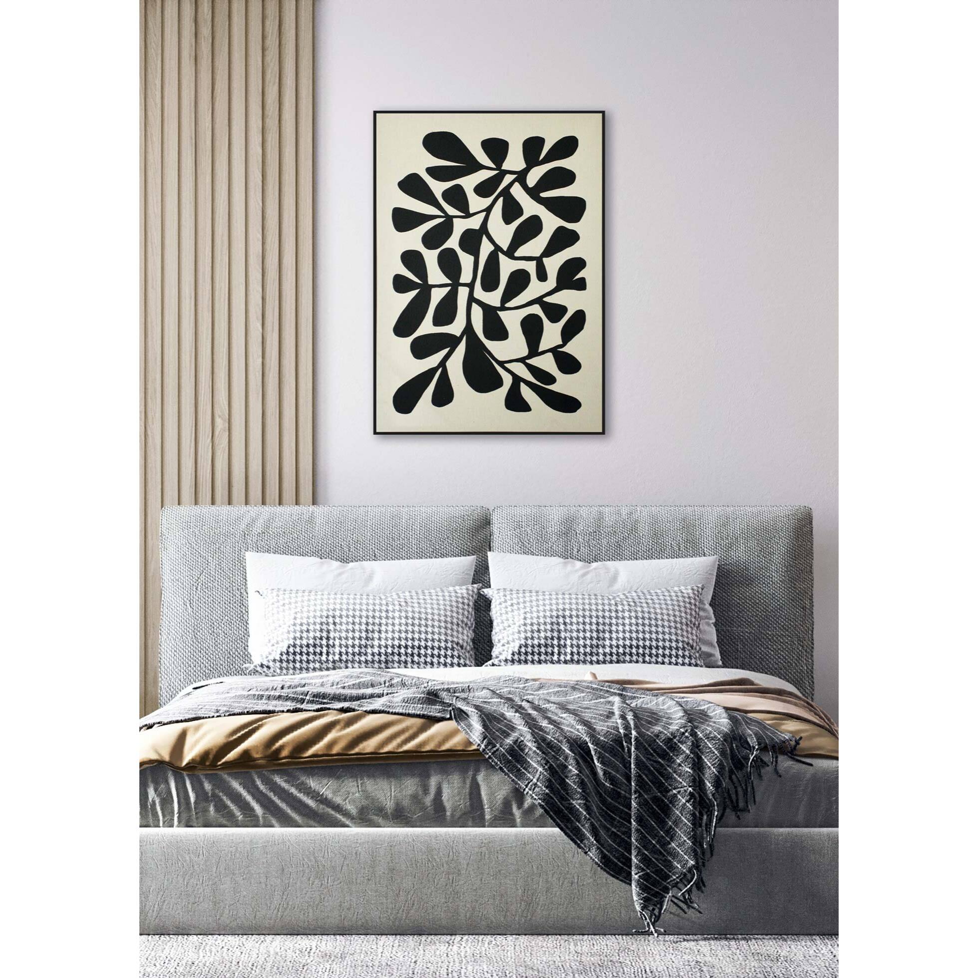 Cuadro Linen lino impresión 3D beige-negro 93x63x4 cm