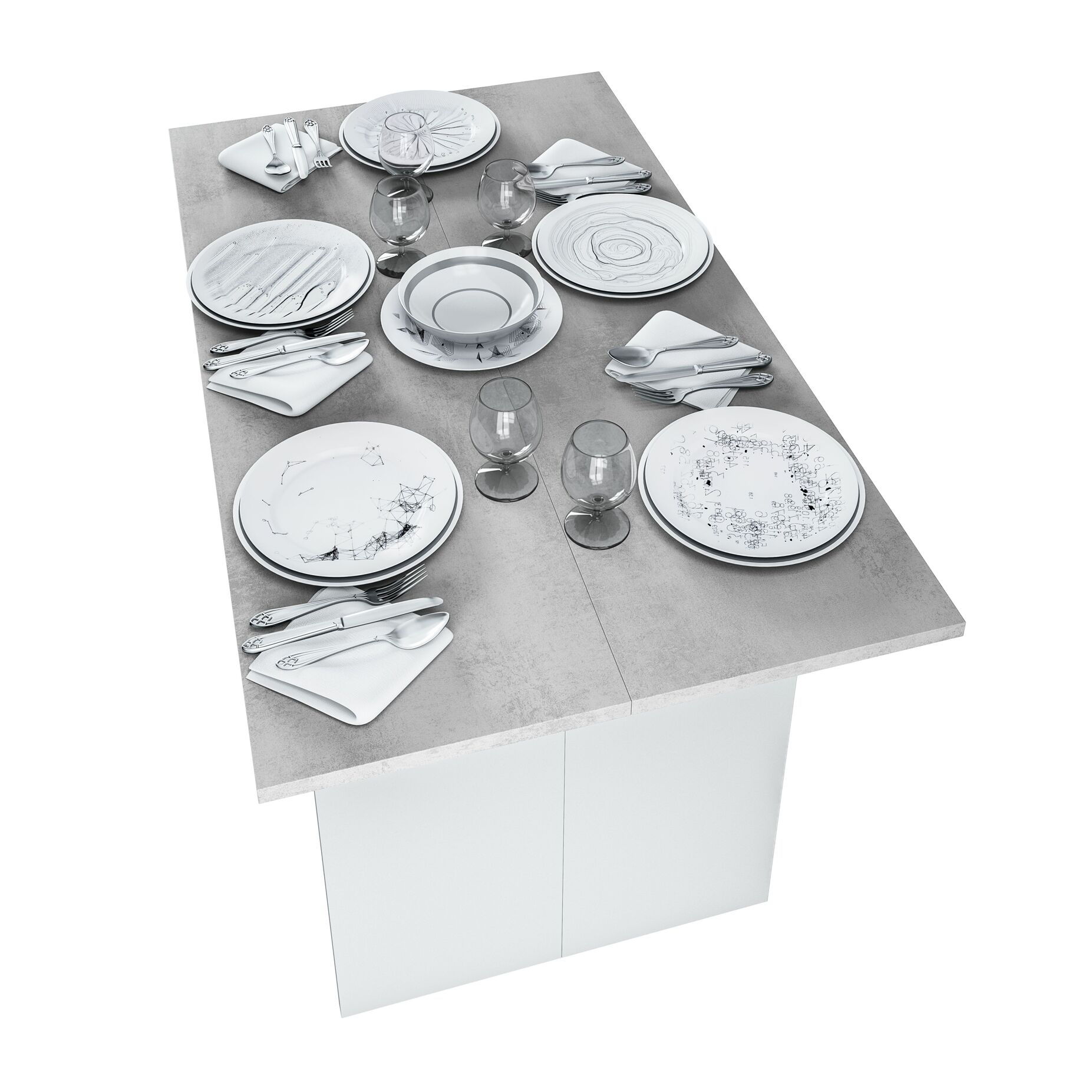 Tavolo Consolle Allungabile A Libro Bilbao 35-70 Cm Tavolo Salvaspazio Multiposizione Design Moderno Elegante Casa Ufficio Bianco E Grigio Cemento