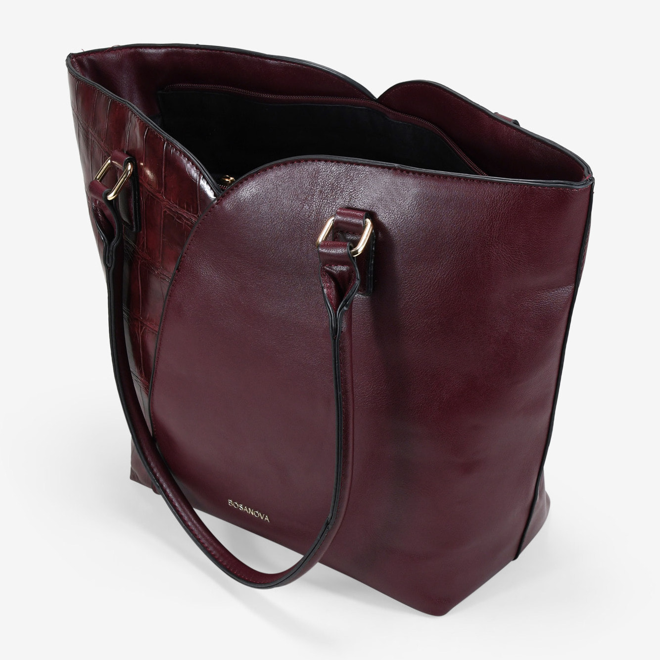 Bolso de hombro burdeos con efecto cocodrilo