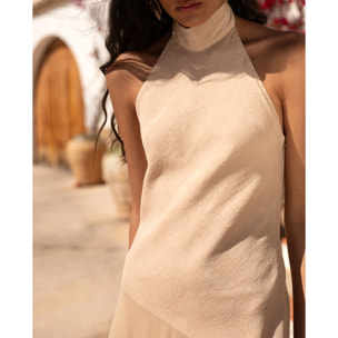 Vestido midi asimétrico con cuello halter