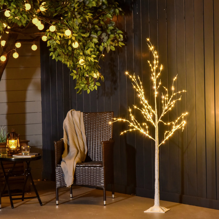 Outsunny árbol de Abedul 150 cm de Altura con 210 Luces LED en Blanco Cálido Ramas Flexibles y Base para Decoración de Fiestas Cumpleaños Bodas 20x20x150 cm Blanco