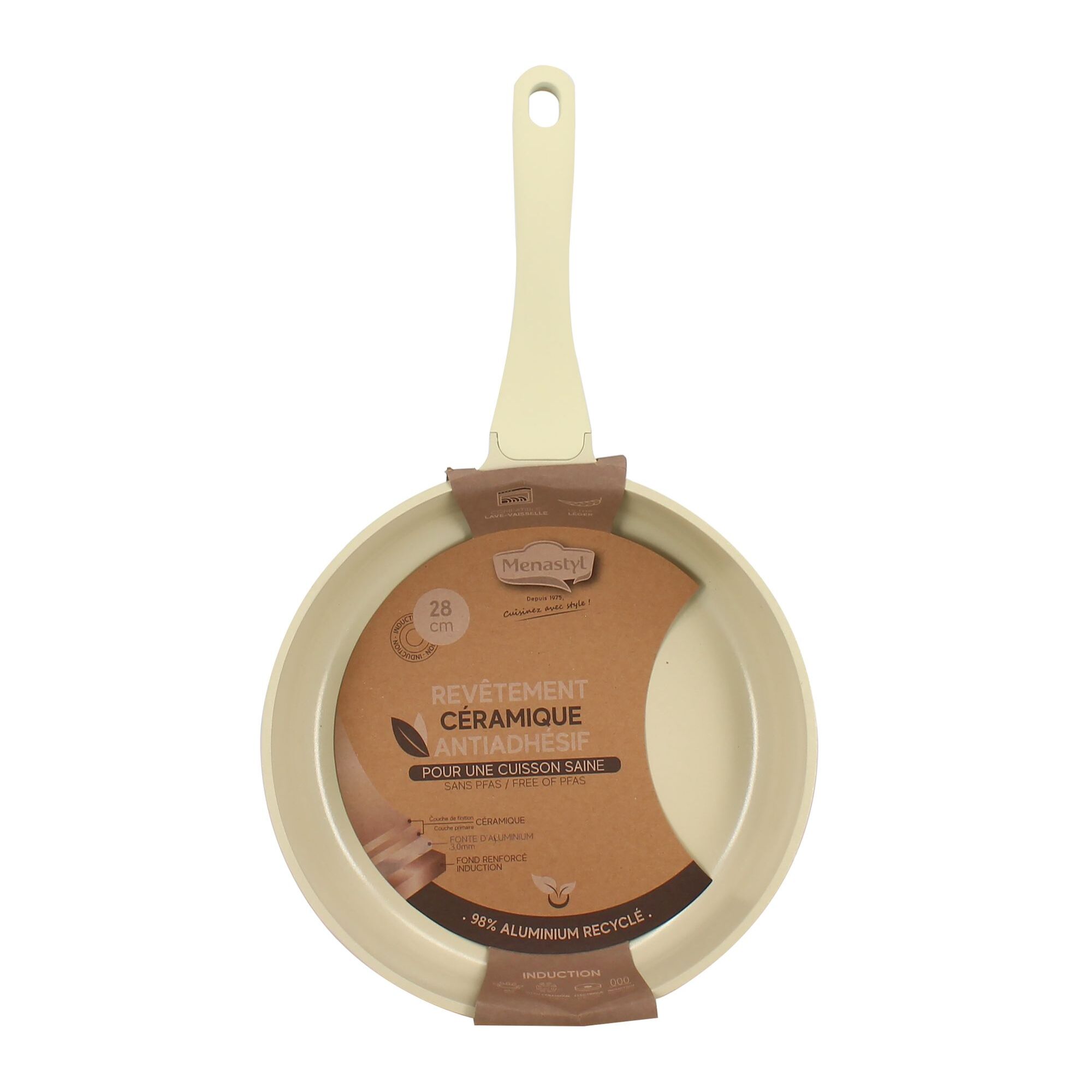 Poêle 28cm en aluminium recyclé crème - tous feux PURE