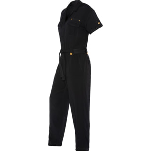 TRJAMELIA70W US NAVY JUMPSUIT IN YARN DYED COTTON WITH  POCKETS & CHEST PRINT 100% COTTON Nero