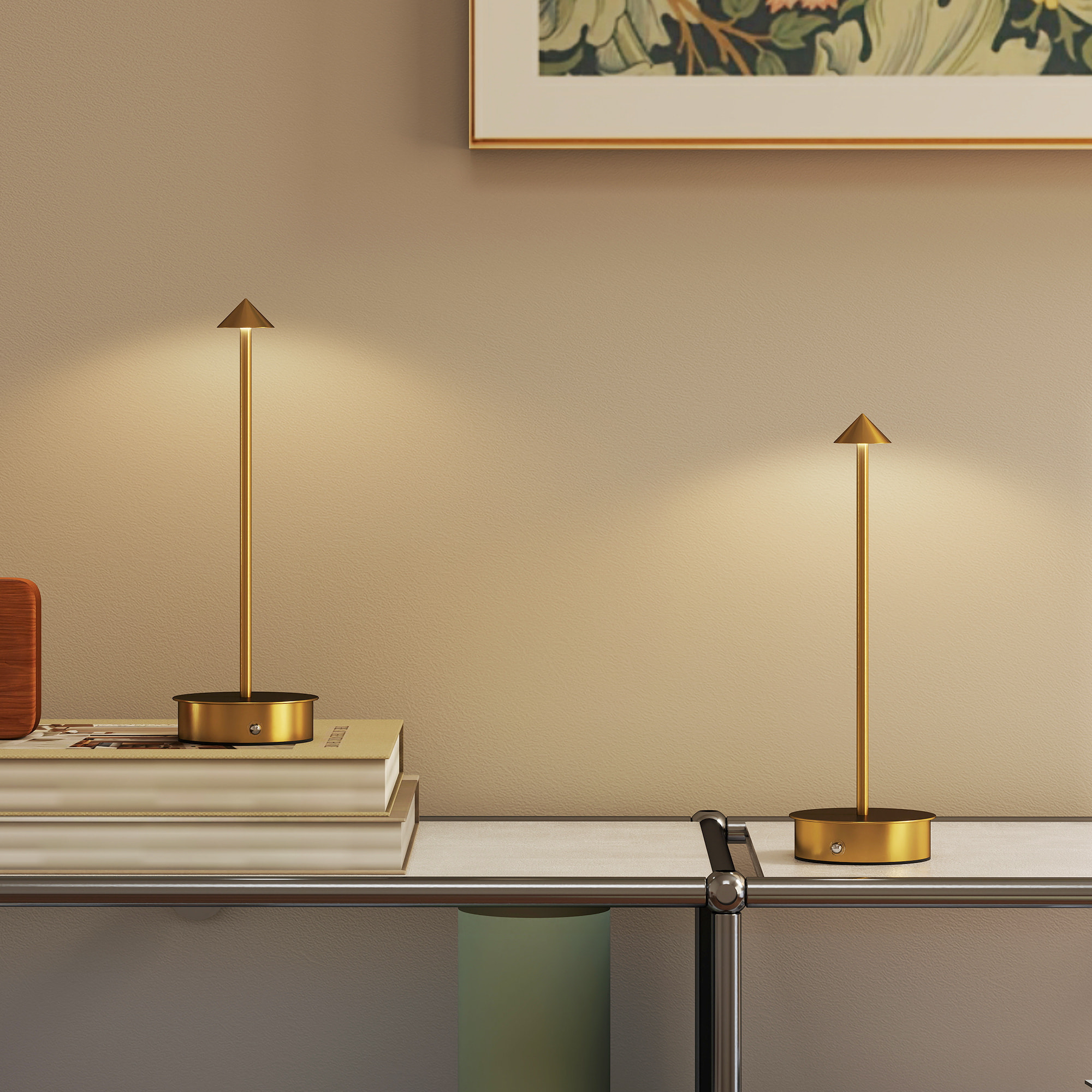 Juego de 2 Lámparas de Mesa Recargables por USB, Lámparas de Mesita de Noche Regulables con Control Táctil, 3000K/4500K/6000K, Luz LED Incluida, para Dormitorio, Salón u Oficina, Dorado