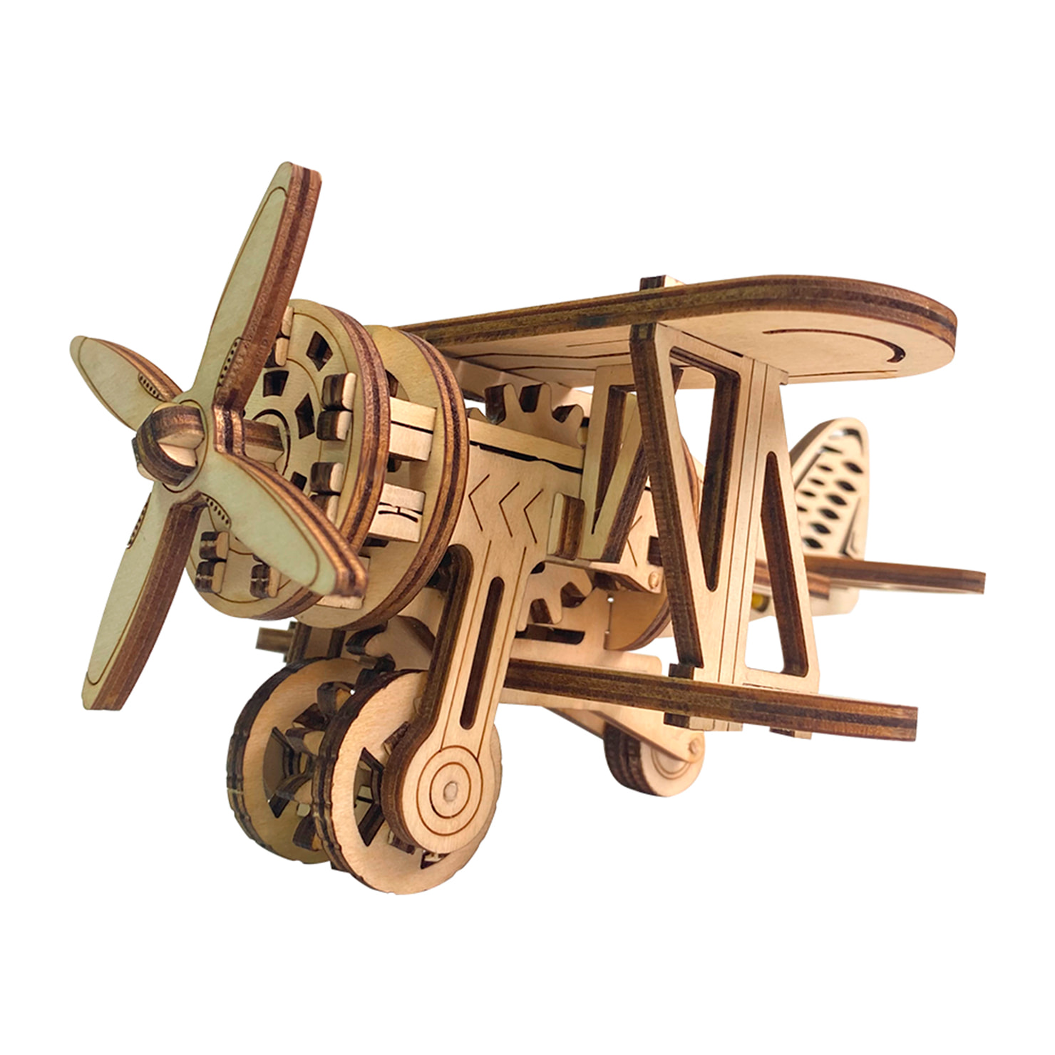 Maqueta de Madera 3D, diseño de Avión mecánico pequeño. 63 piezas.