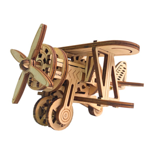 Maqueta de Madera 3D, diseño de Avión mecánico pequeño. 63 piezas.