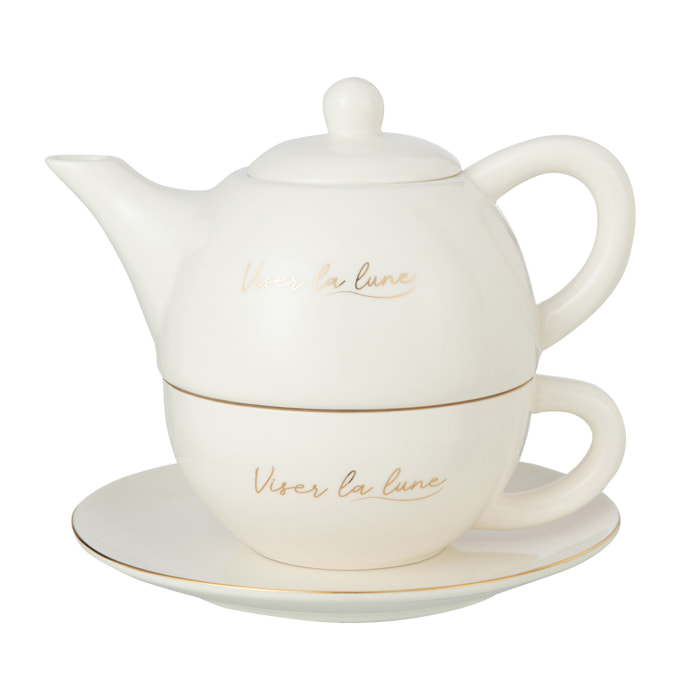 J-Line tasse + théière - porcelaine - blanc/or