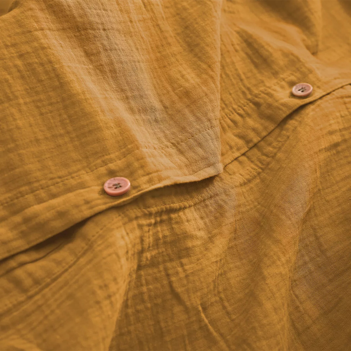 Housse de couette gaze de coton lavé uni jaune Malia curry