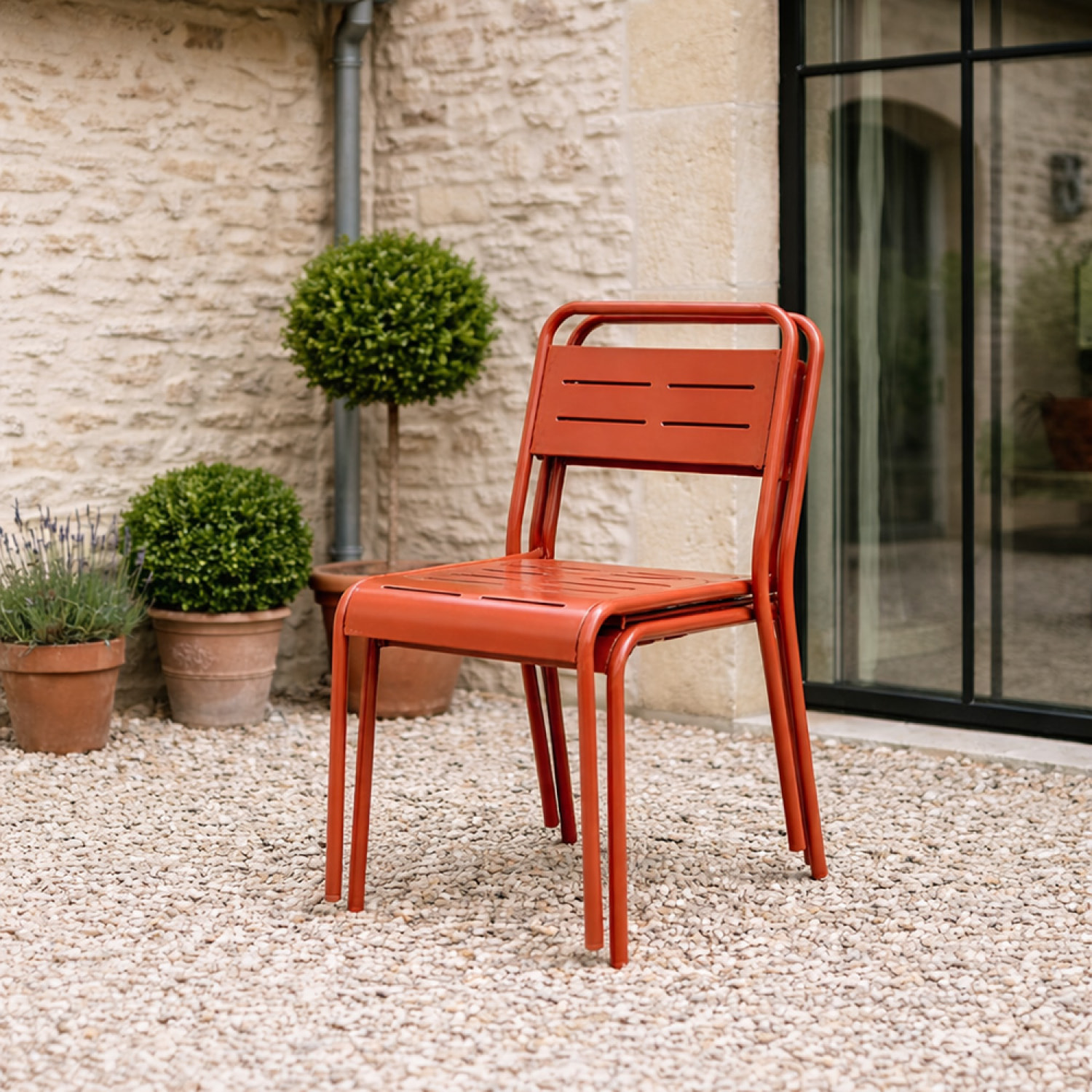 Lot de 2 chaises de jardin empilables terracotta EVORA