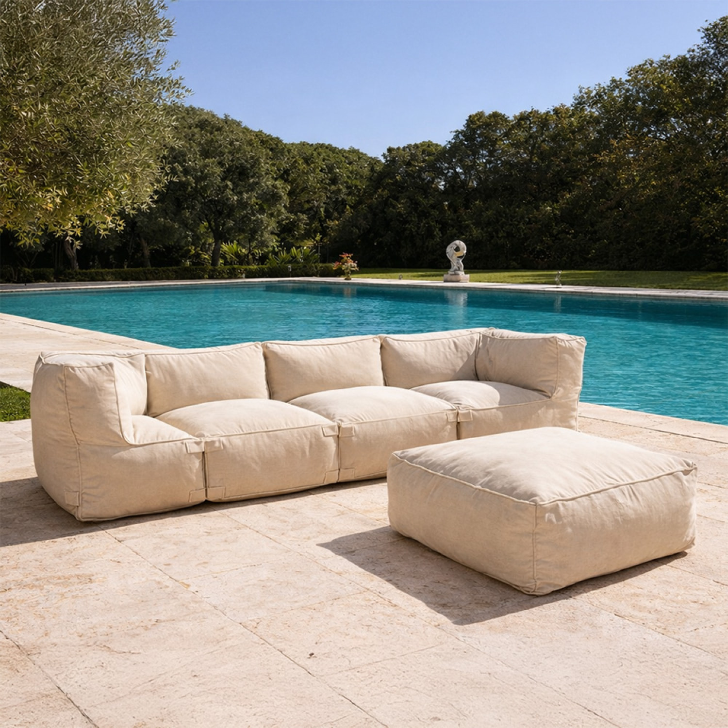 VERONE Salon de jardin modulable 5 places beige en tissu déperlant