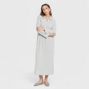 Vestido largo manga larga solapa 4x2 canalé mujer gris