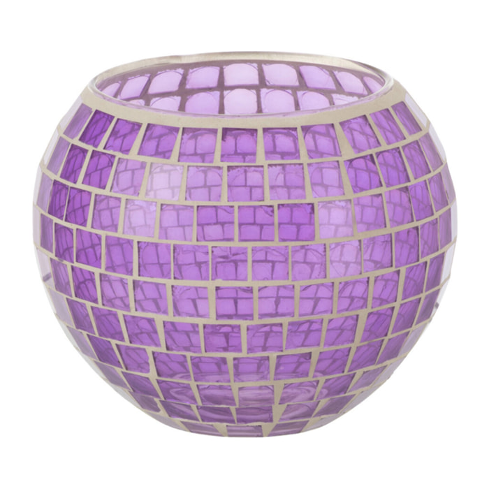 J-Line bougeoir Mosaique Rond - verre - mauve - large