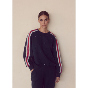 Felpa con nastro sportivo e strass