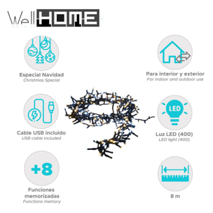 luces de navidad 400 luces led blanco y blanco cálido con 8 funciones - 8 metros