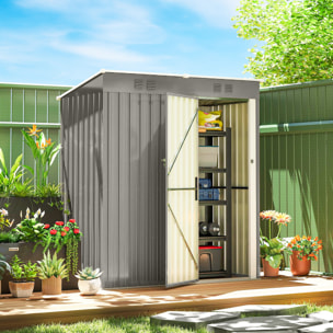 Abri de jardin 1,37 m² - cabanon porte verrouillable - tôle d'acier ondulé gris blanc