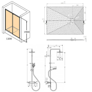 Pack douche : Porte coulissante 120cm + Colonne de douche avec mitigeur thermostatique Hansgrohe + Receveur 120x90cm Noir