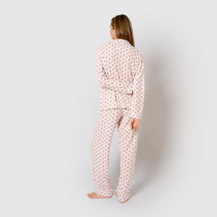 Pigiama lungo in viscosa rosa morocco, stile camicia