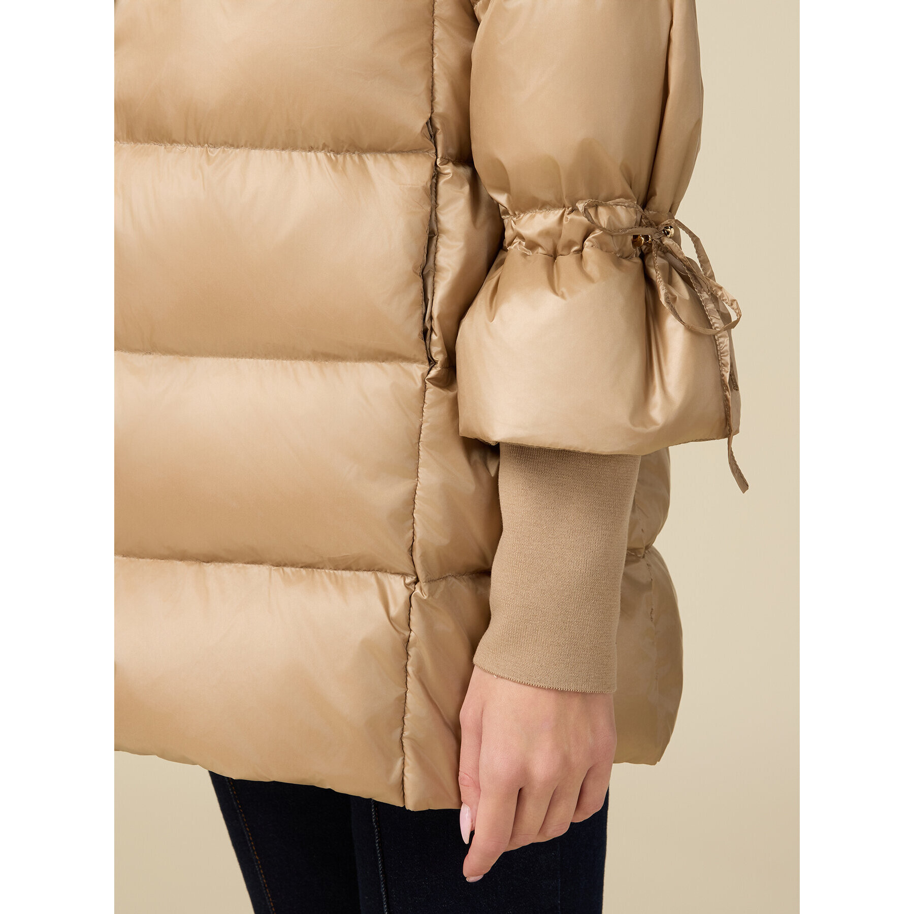 Oltre - Midi down jacket in real feather - Beige