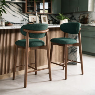 Lot de 2 chaises pour ilot central 64,5 cm en tissu vert sapin - Yuna