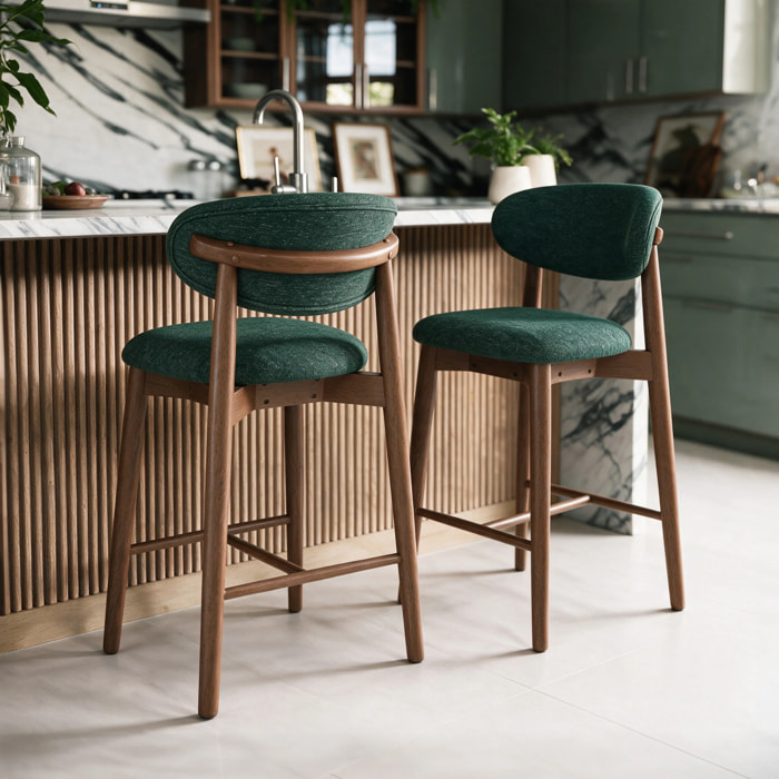 Lot de 2 chaises pour ilot central 64,5 cm en tissu vert sapin - Yuna