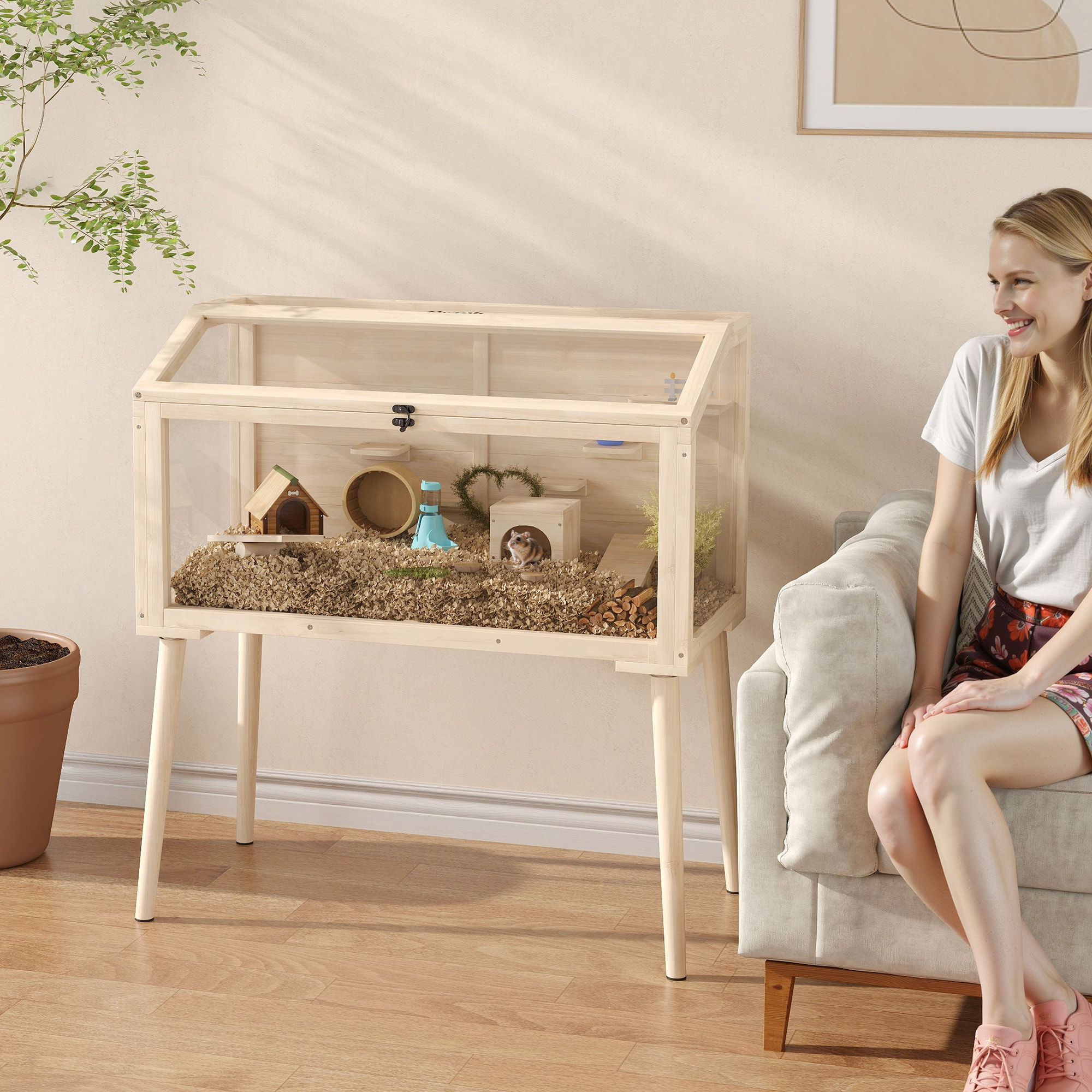 Cage hamster rongeur en bois plexiglas - 7 plateformes - multi-accessoires - 110 x 52 x 101 cm