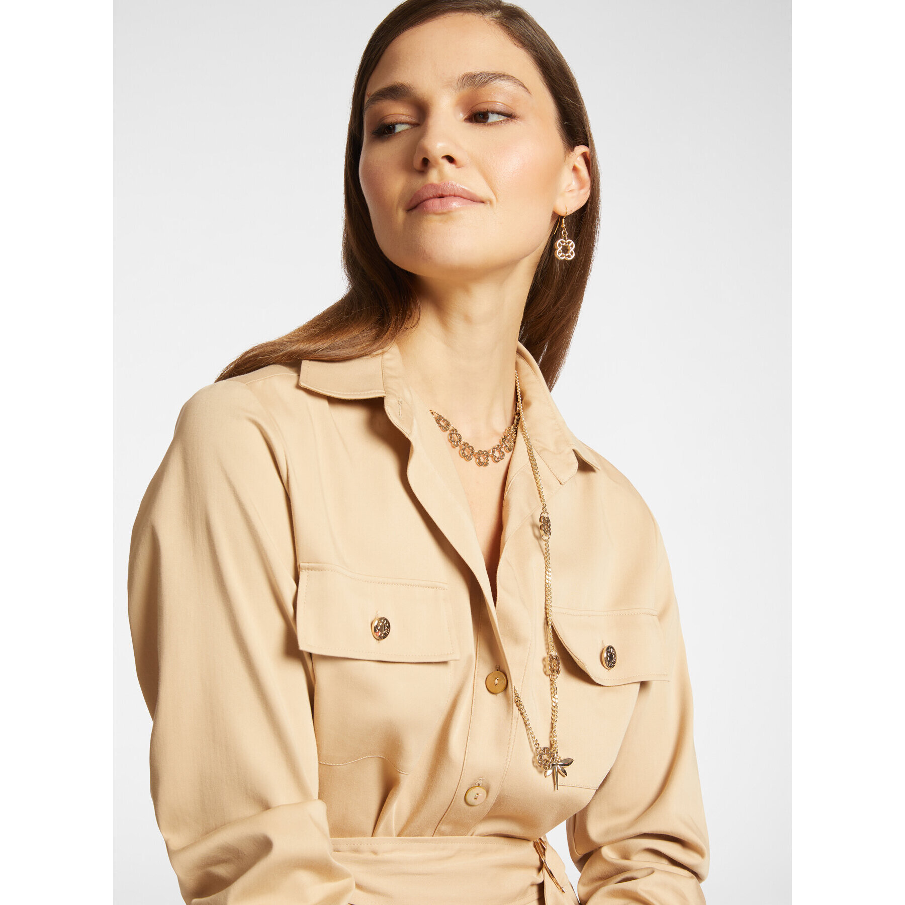 Elena Mirò - Vestido camisero con cinturón - Beige