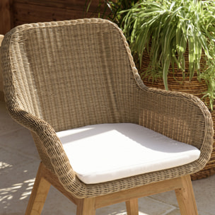 KALLY - Lot de 2 fauteuils jardin rotin synthétique et coussin, pieds droits