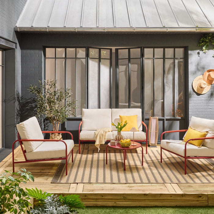 Salon de jardin LUANDA en acier. 4 places rouge