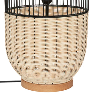 Lampadaire "Anea" - métal et bois - noir - H95 cm