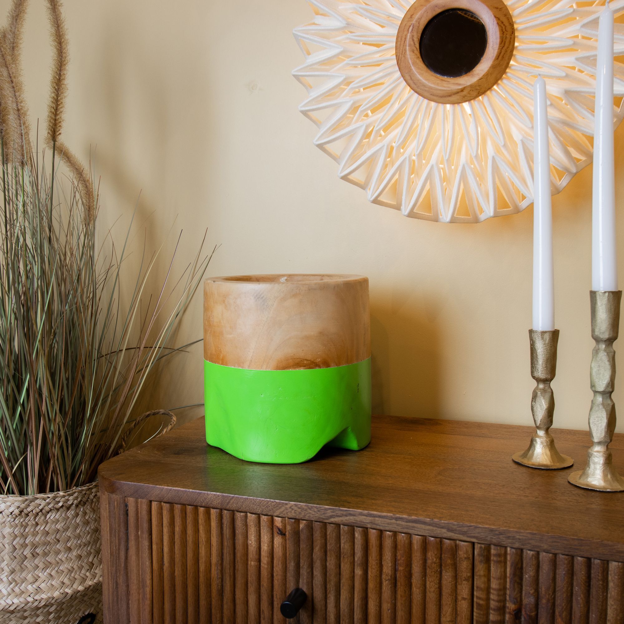 Bougie pot en teck vert 40cm