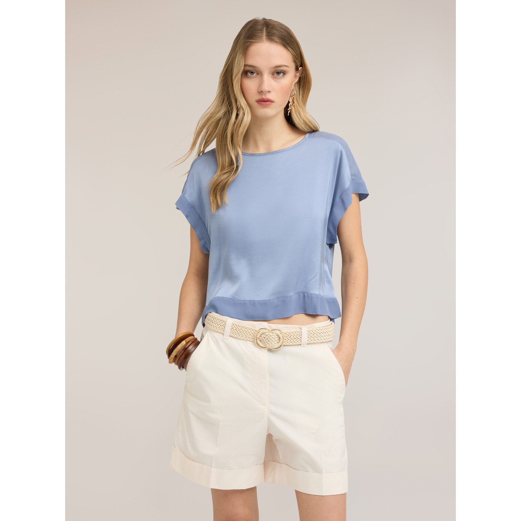 Motivi - Blusa in raso con scollo a barchetta - Azzurro
