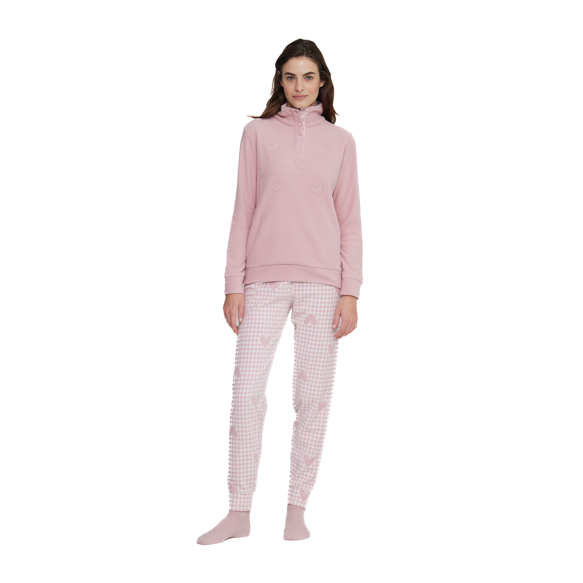 Pigiama donna heart in pile con collo tre bottoni Noidinotte