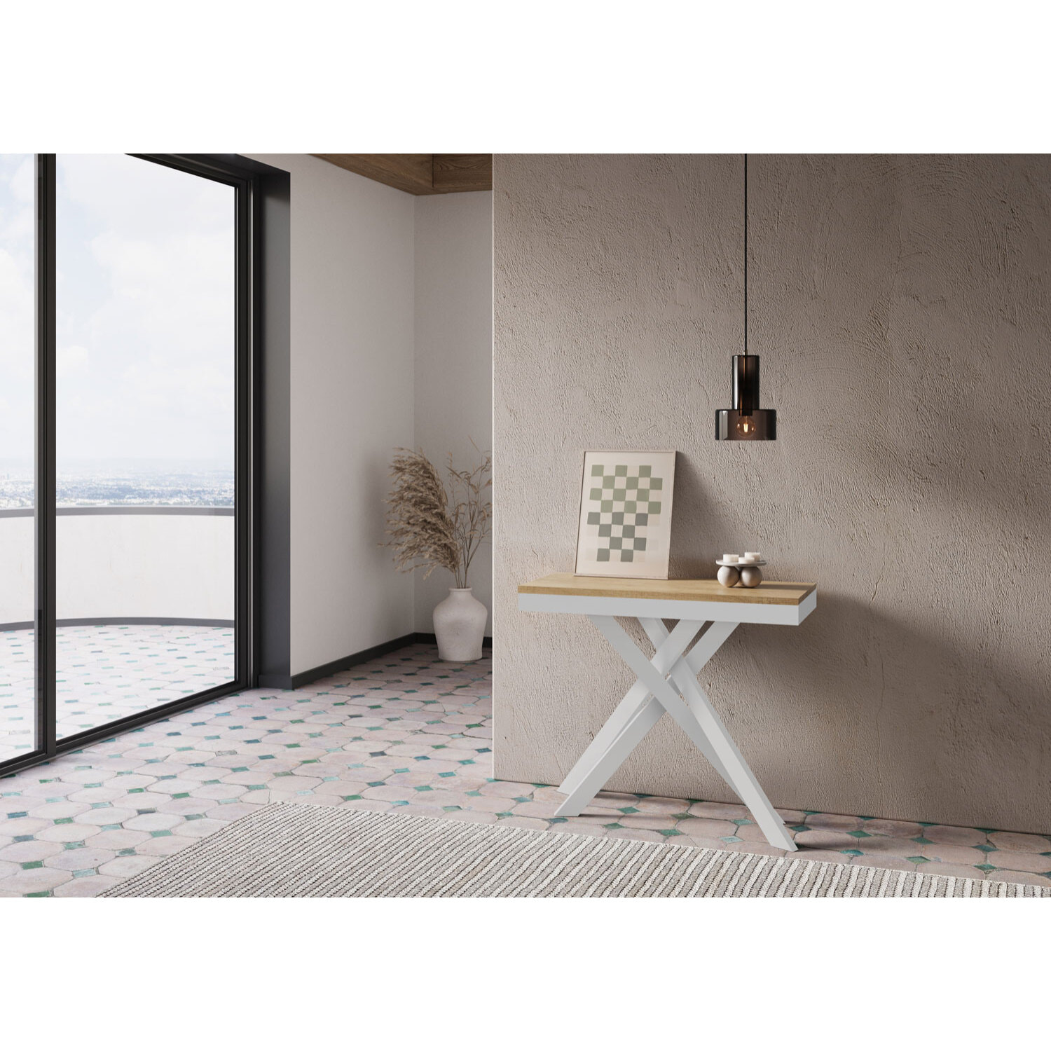 Consola extensible 90x40/300 cm Krack Evolution roble natural estructura blanca