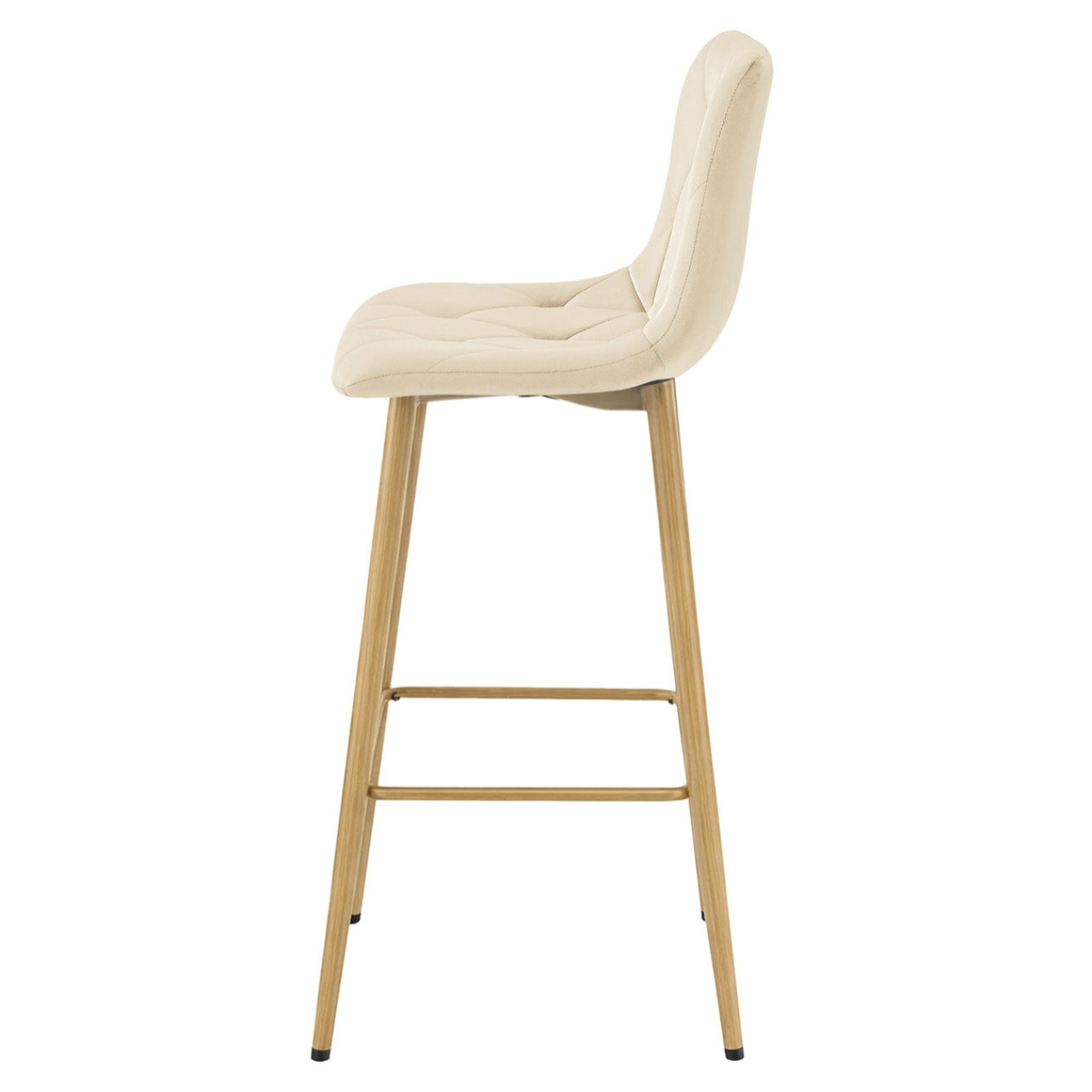 Sgabello alto NADO in velluto beige e gambe effetto rovere