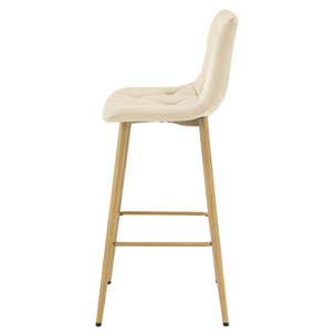 Sgabello alto NADO in velluto beige e gambe effetto rovere