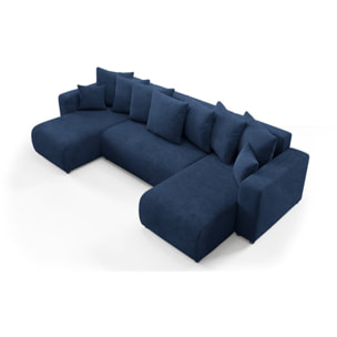 GLORIA - Canapé panoramique 6 places en tissu bleu