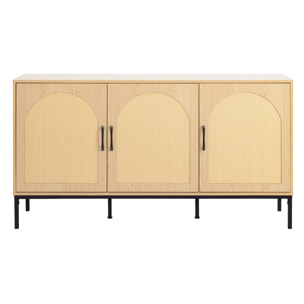 Nagato - buffet bas - cannage et effet bois - 3 portes - 150 cm - Bois / Noir