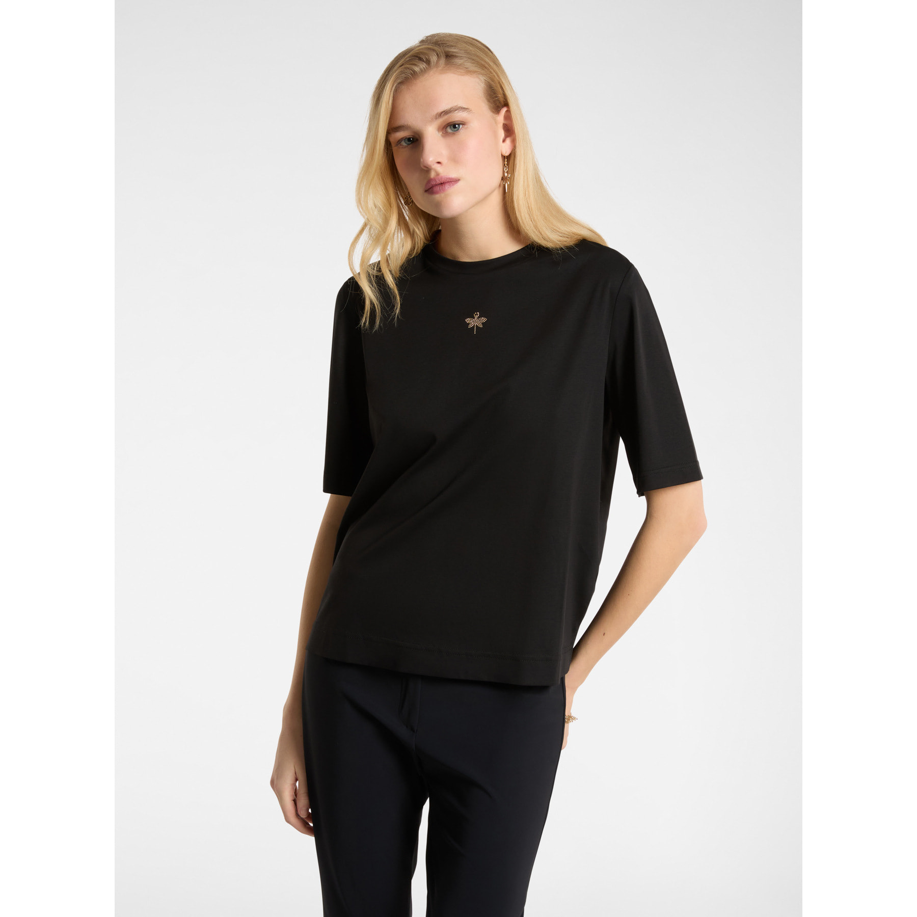 Elena Mirò - Camiseta con pequeña libélula de strass - Negro