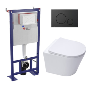 Pack WC bâti-autoportant + WC SAT Infinitio sans bride fixations invisibles + Abattant softclose + Plaque noir mat