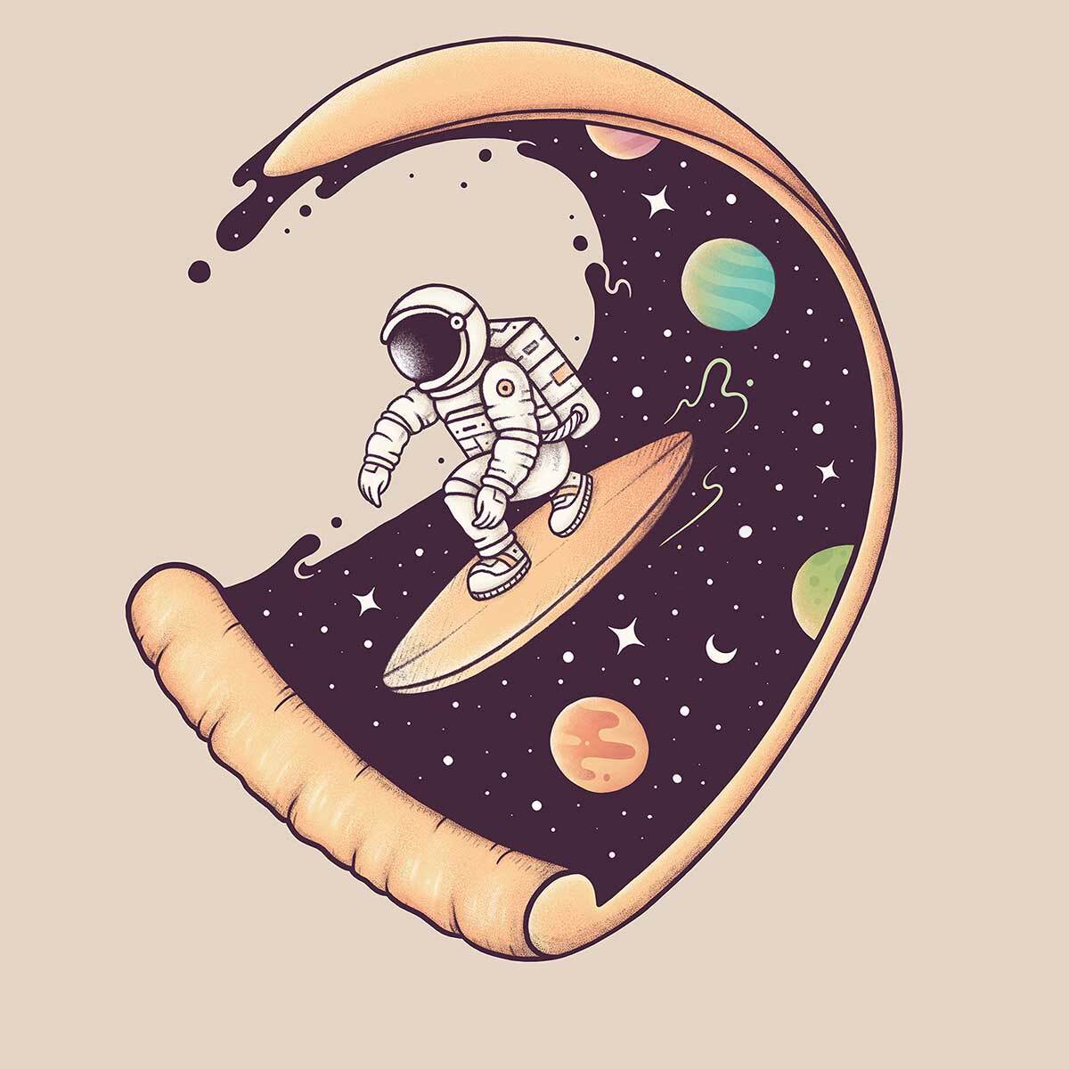 Affiche enfant surf en cosmos  Affiche + cadre en bois - Noir