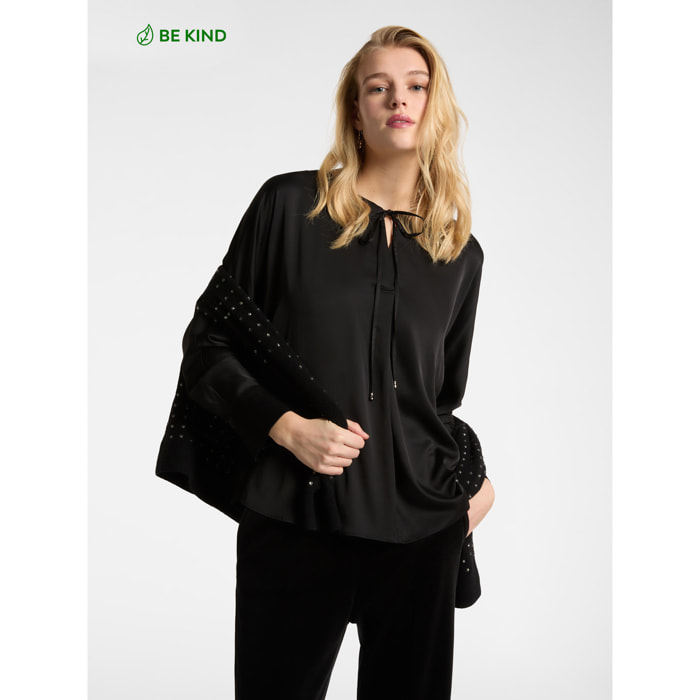 Elena Mirò - Blusa de satén de viscosa LENZING™ ECOVERO™ - Negro