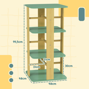 Bibliothèque enfant mobile sur roulettes - 4 niveaux rangement - bois de pin MDF vert