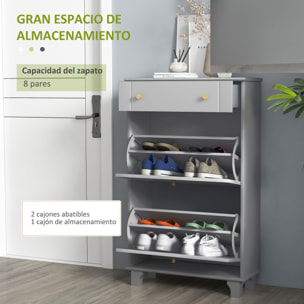 Mueble Zapatero Estrecho Zapatero Entrada Recibidor con 2 Cajones Abatibles y 1 Cajón Extraíble para 8 Pares de Zapatos para Pasillo 60x23,5x98,5 cm Gris