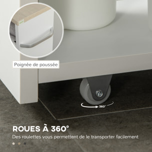 Meuble bas colonne rangement salle de bain à roulettes 3 niveaux dim. 48L x 15l x 80H cm MDF panneaux blanc aspect chêne clair