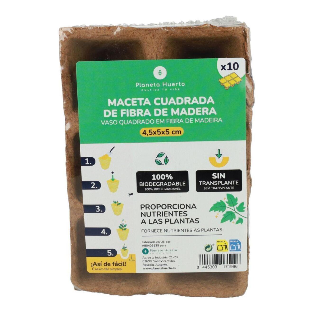 Pack bandeja cuadrada de fibra para semilleros Planeta Huerto 10 uds