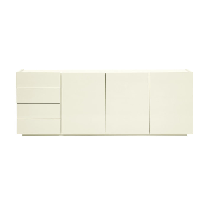 Buffet beige laqué brillant 3 portes 4 tiroirs L200 cm ISAURE