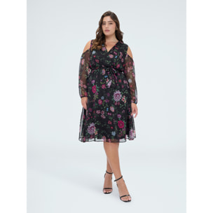 Fiorella Rubino - Vestido Dream estampado flores y cut-out - Negro