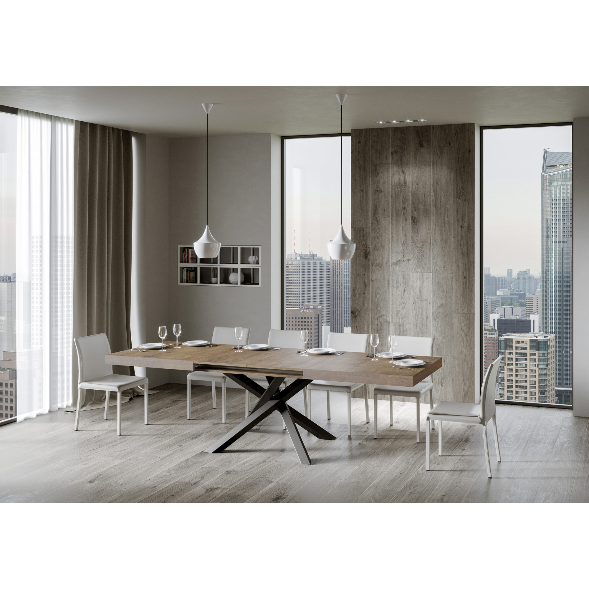 Table extensible 90x200/460 cm Volantis Noyer cadre Anthracite